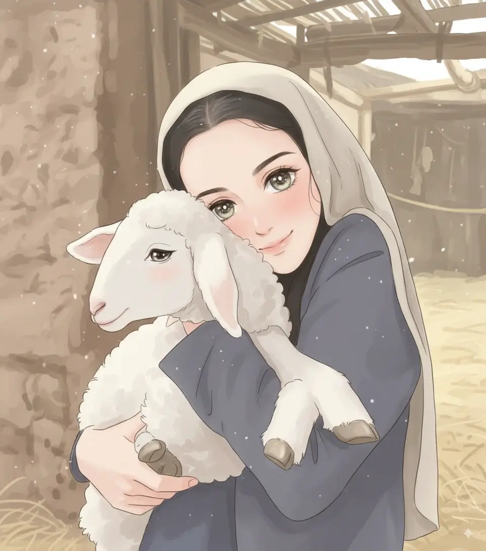 Anime girl with lamb transformed to anime style